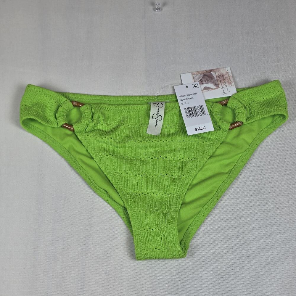 Jessica Simpson Lime Textured Bikini Bottom Women's Size M Ring Detail NWT